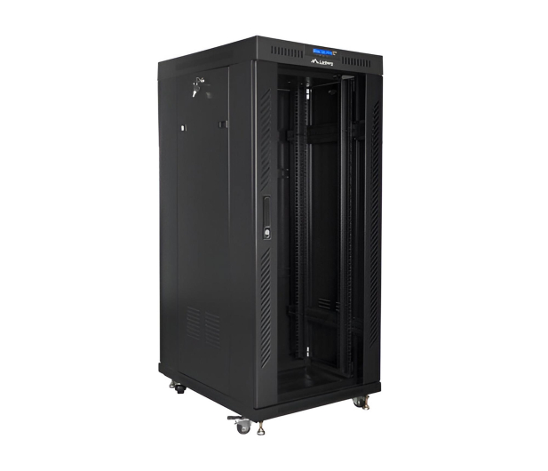 LANBERG Szafa instalacyjna rack stojąca 19 27U 600x800 czarna, drzwi szklane LCD (Flat pack) FF01-6827-12BL - 704974 - zdjęcie